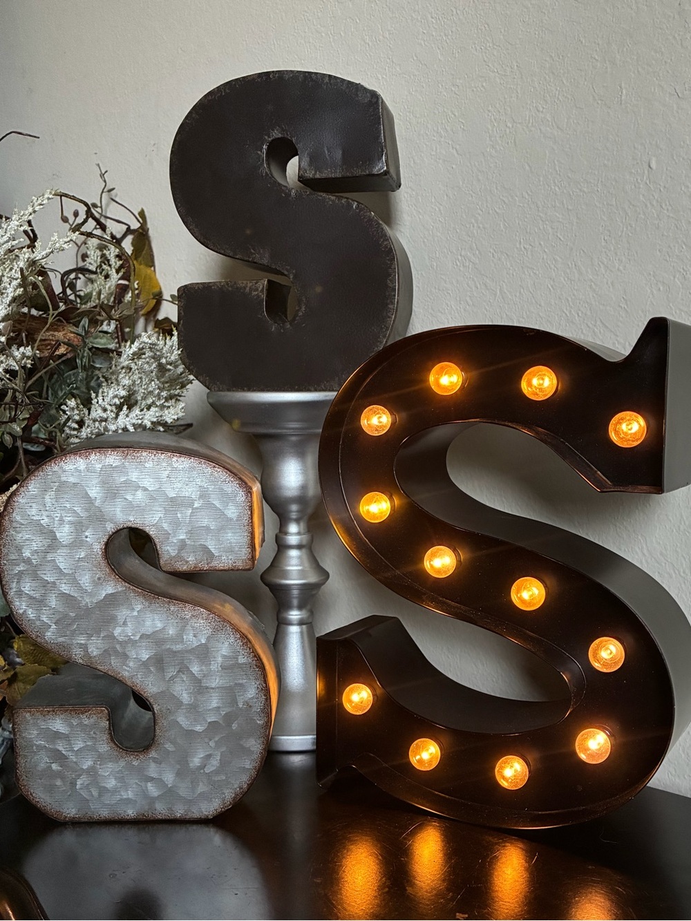 Metal Letter "S" Home Decor Bundle Set 3pc